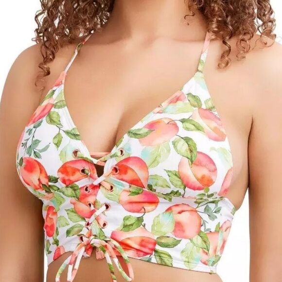 BCBG Generation Women's Peachy Lace Up Top & Ruched Bikini Bottom Size Large - Picture 15 of 16